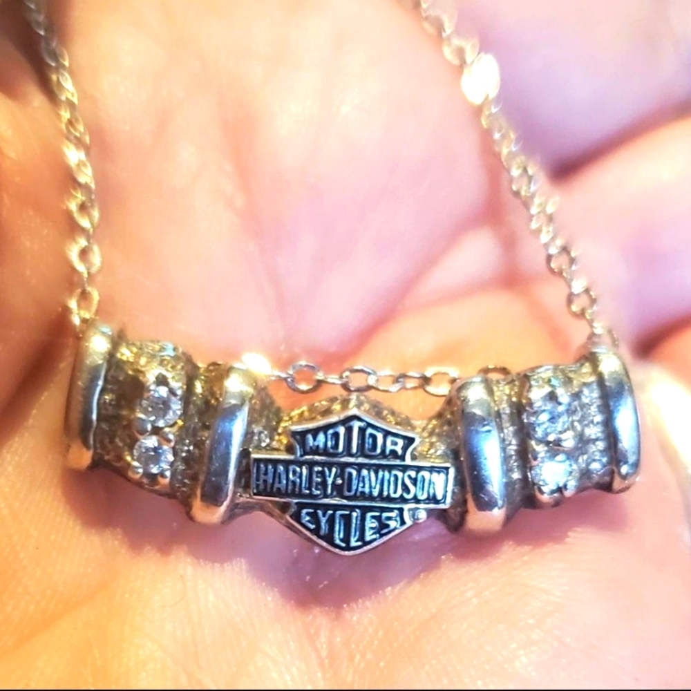 Beautiful Harley Davidson Sterling Silver and diamond slide on a sterling chain